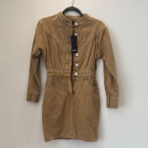 Nasty Gal Tan Denim Yoke Mini Dress Western Style Size US 2